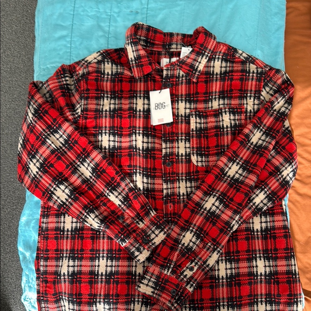 BDG Red and Black Plaid Casual Button Down Shirt